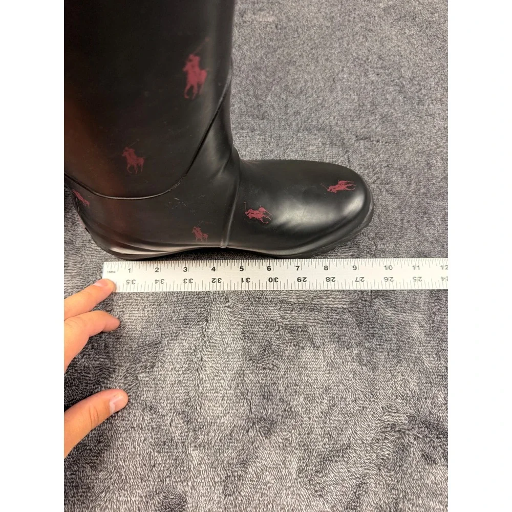 Polo Ralph Lauren Black Red Pony Logo Tall Rubber Rain Boots Mens 7 Womens 9